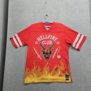 Stranger Things Men Jersey XL Red Graphic Hellfire Club Style Shirt Logo